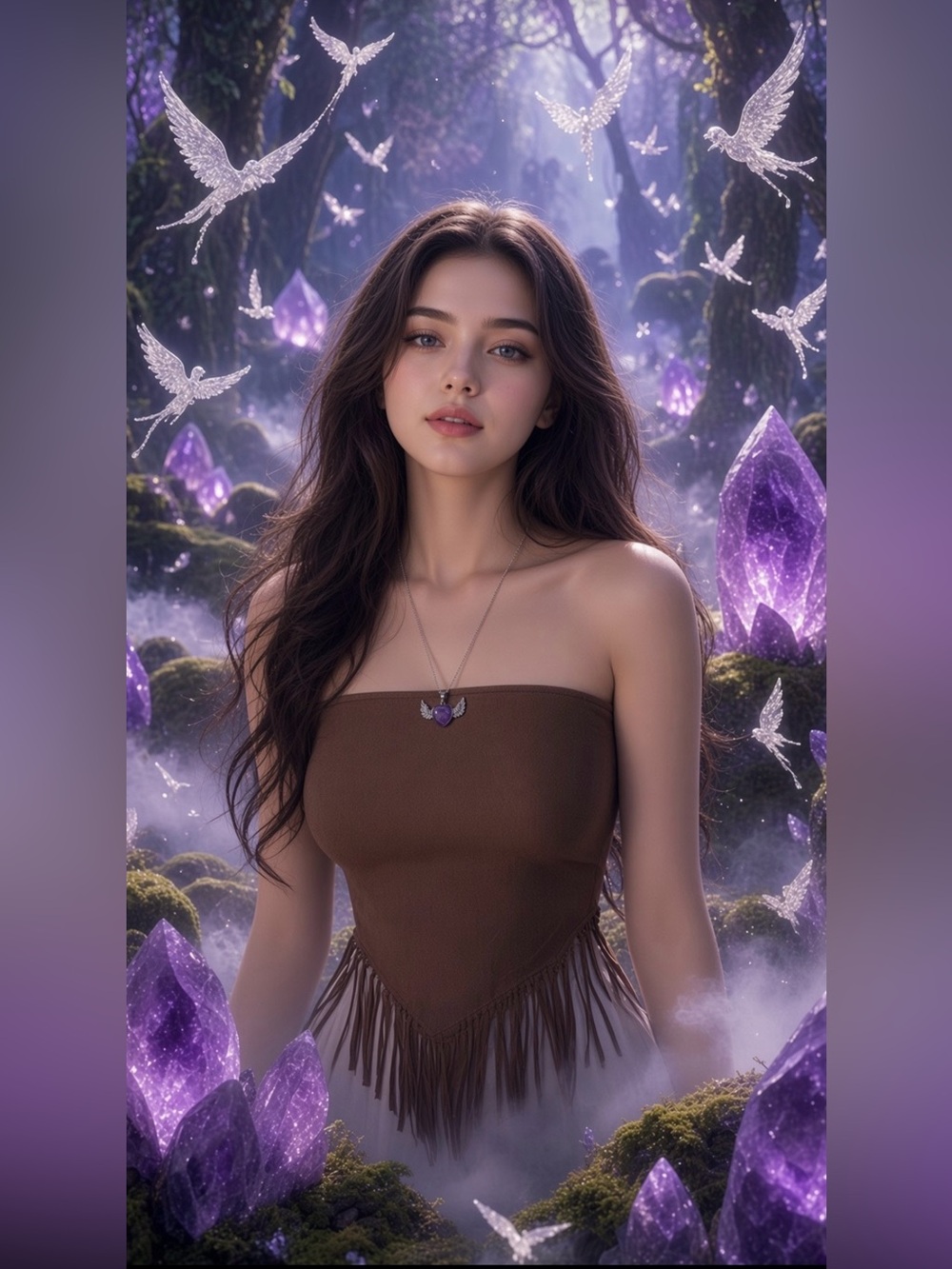 Amethyst Silver Winged Heart Pendant Necklace - Picture 13 of 13